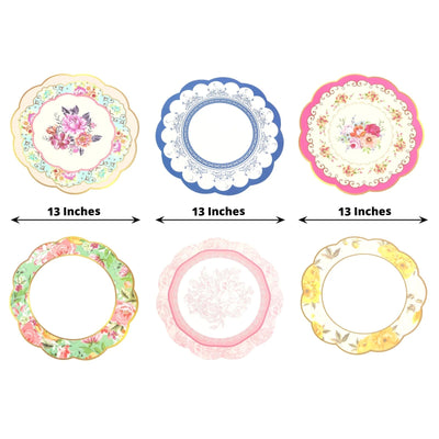 24-Pack Disposable Table Placemats in Assorted Floral Designs with Scalloped Rim - 400GSM Cardboard Placemats for Tea Party & Garden Themes 13"