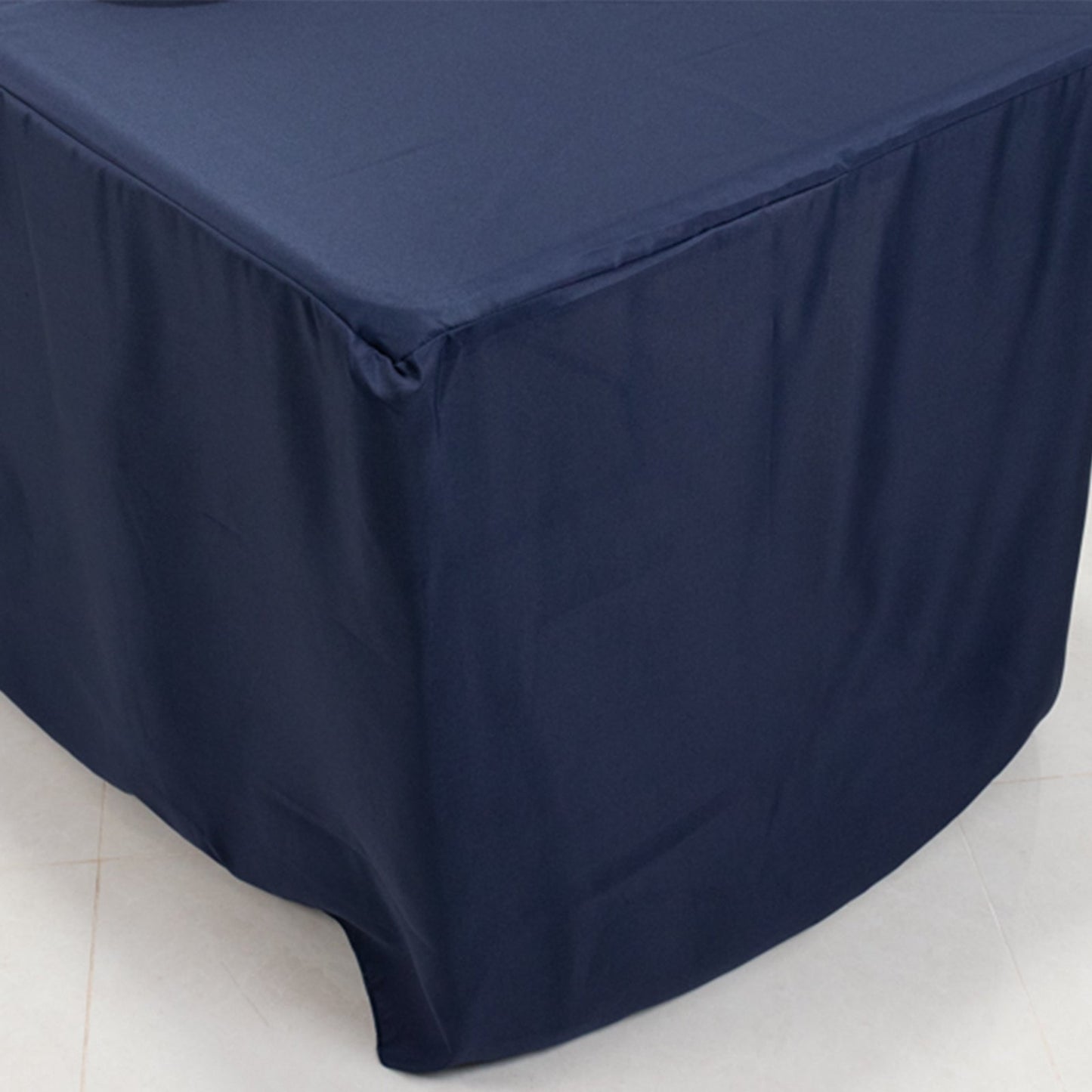 Fitted Polyester 96"x30" Rectangle Tablecloth Navy Blue with Open Back Design - Easy to Maintain and Wrinkle-Resistant Table Cover for Trade Shows & Displays