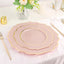 10-Pack Plastic Dessert Appetizer Plates in Blush Baroque Design with Scalloped Gold Rim - Heavy Duty Disposable Salad Plates 8"