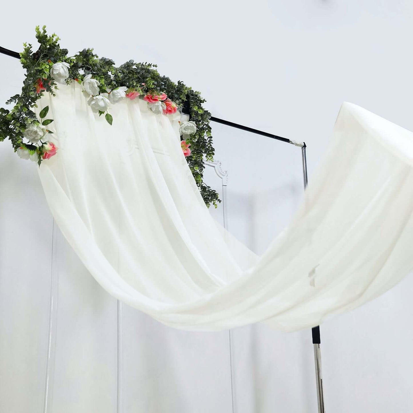 5ftx14ft Ivory Chiffon Curtain Panel, Durable Flame Resistant Backdrop Ceiling Drapery With Rod Pocket