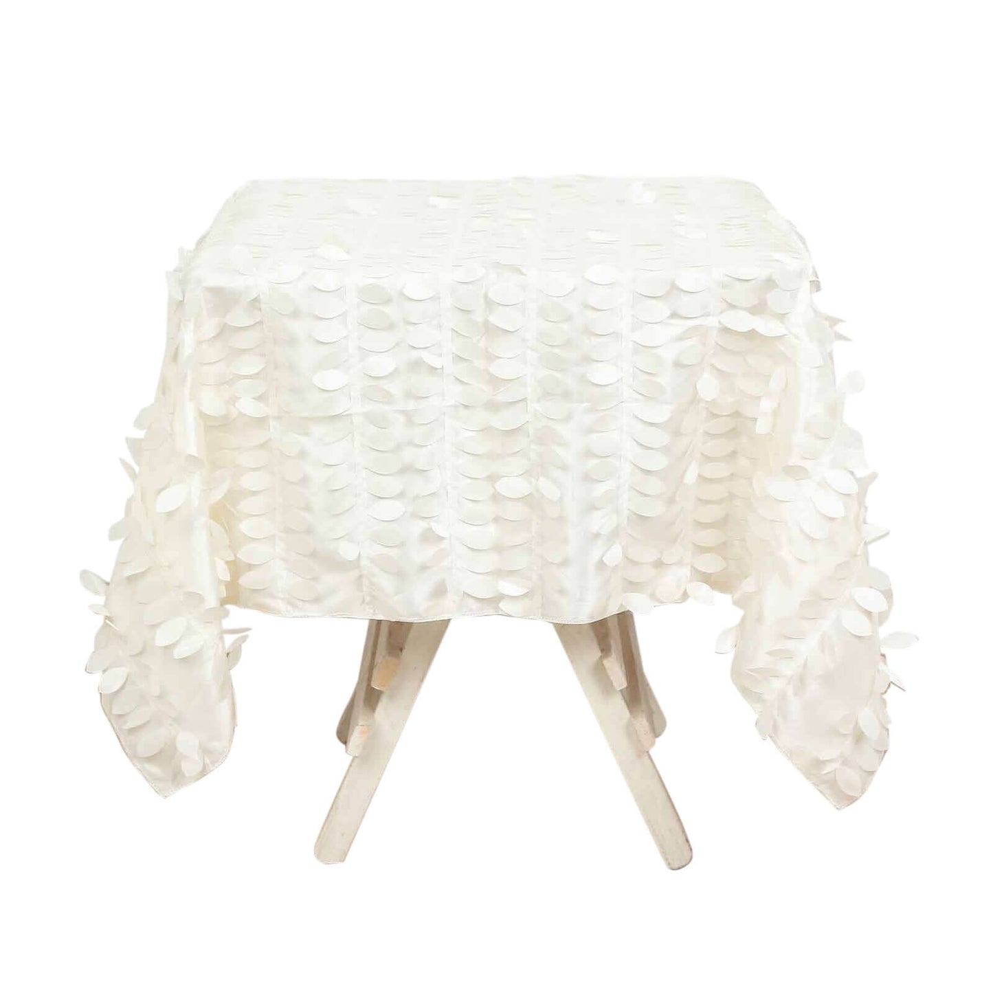 Taffeta 54"x54" Square Tablecloth Ivory 3D Leaf Petal Table Cover