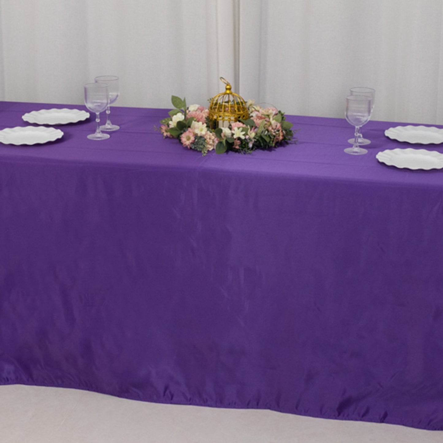 Lamour Satin 90"x156" Rectangle Tablecloth Purple - Luxurious, Soft Seamless Table Cover
