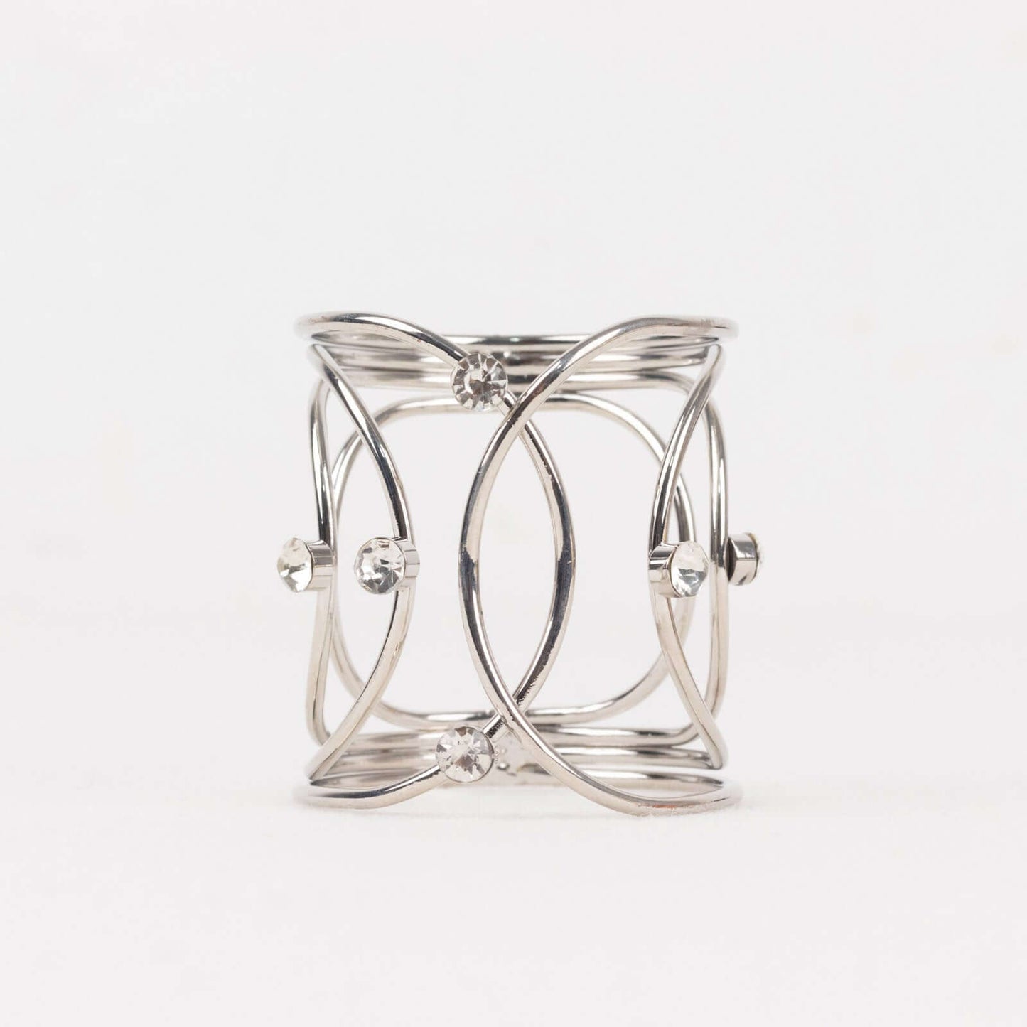 4 Pack Silver Metal Napkin Rings, Hollow Woven Style With Rhinestones, Elegant Napkin Holders