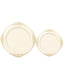 10-Pack Plastic 10" Round Dinner Plates in Ivory with Gold Leaf Embossed Rim - Disposable Vintage Baroque Style Plates