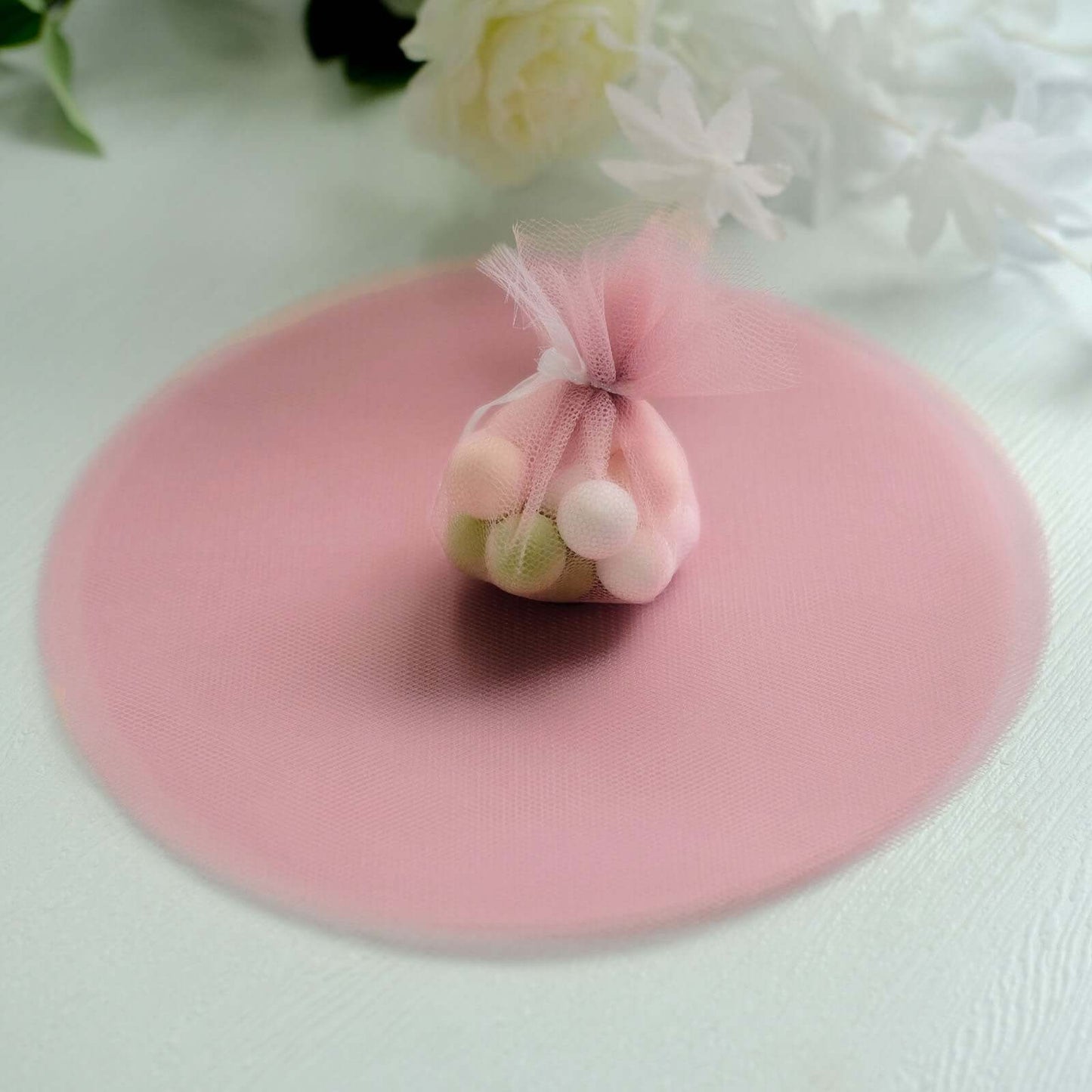 25 Pack 9" Dusty Rose Sheer Nylon Tulle Circles Favor Wrap Craft Fabric, DIY Candy Favor Wraps