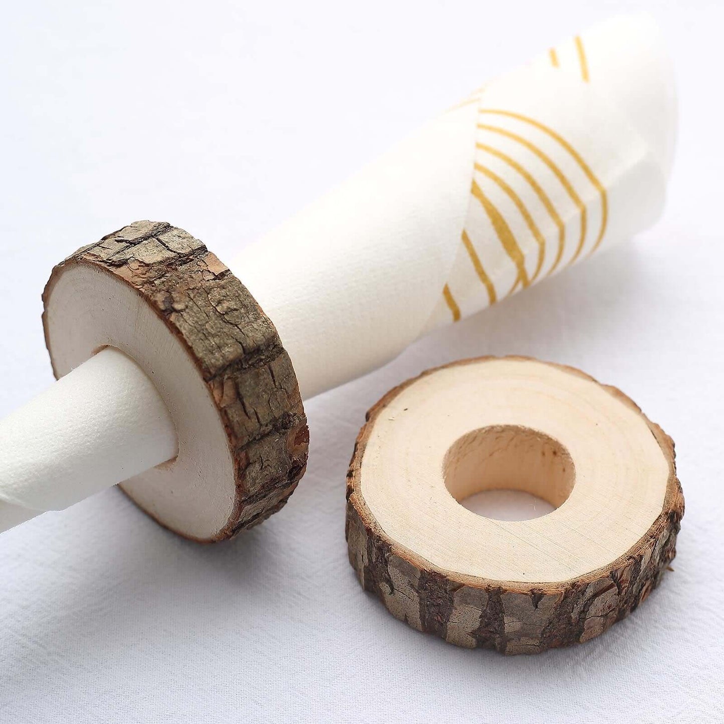 4 Pack 3" Rustic Natural Birch Wood Farmhouse Napkin Rings, Boho Napkin Holder Wood Slices