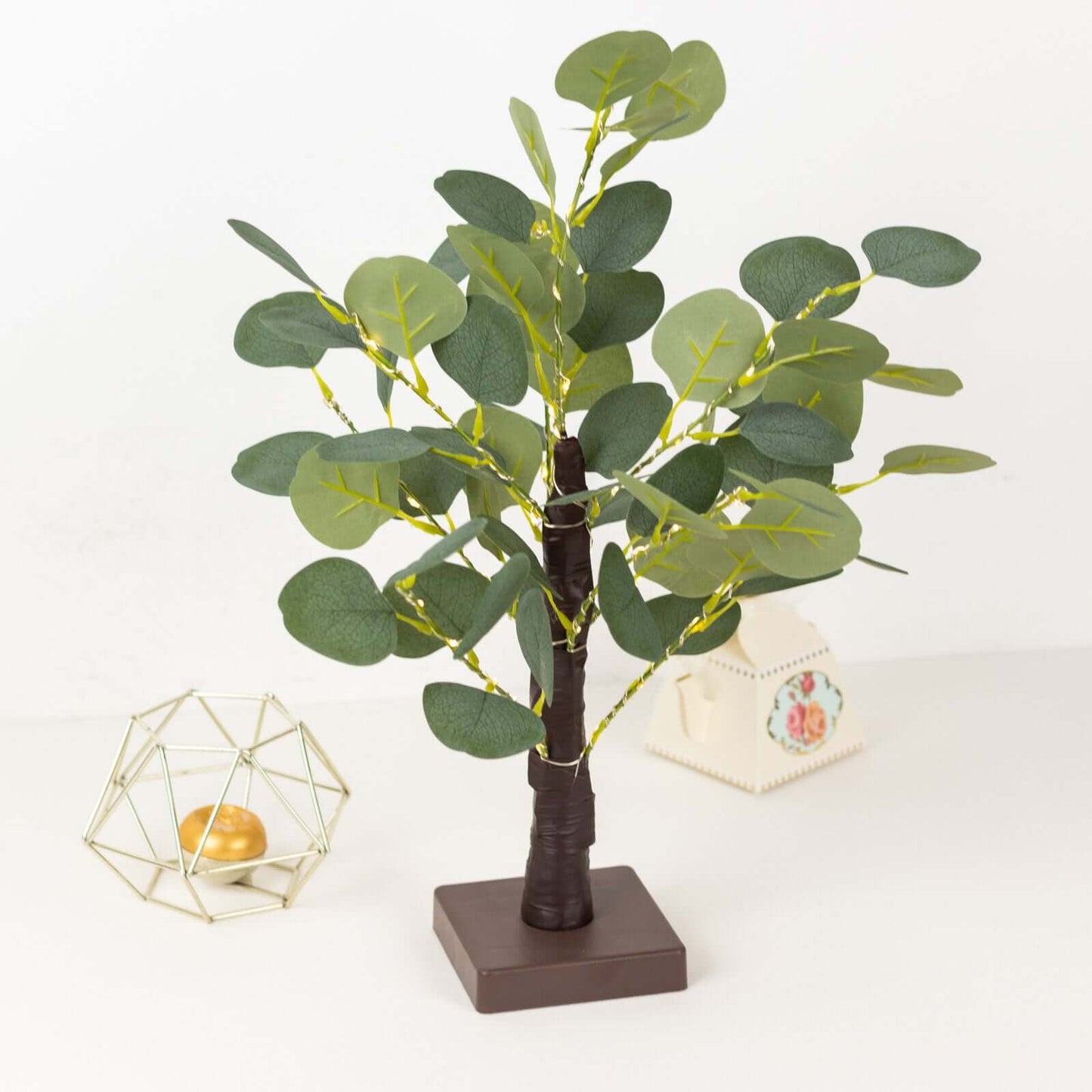 50 LED Lighted Artificial Tree Eucalyptus Plant Design Green Warm White - Battery Operated Table Accent 17"