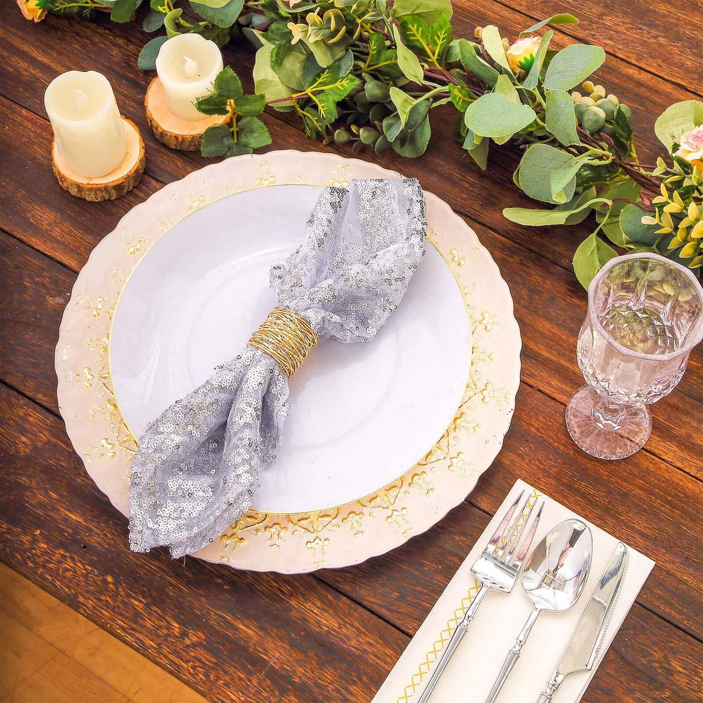 Sequin Napkins 20"x20" Silver - Diamond Pattern Reusable Napkin