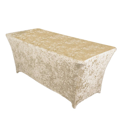 Crushed Velvet Fitted Rectangular 6ft Table Cover Beige - Wrinkle-Free Stretchy Tablecloth