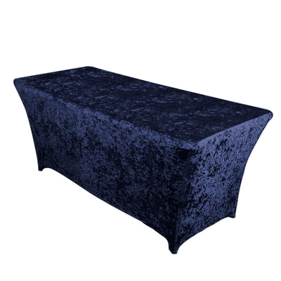Crushed Velvet Fitted Rectangular 6ft Table Cover Navy Blue - Wrinkle-Free Stretchy Tablecloth