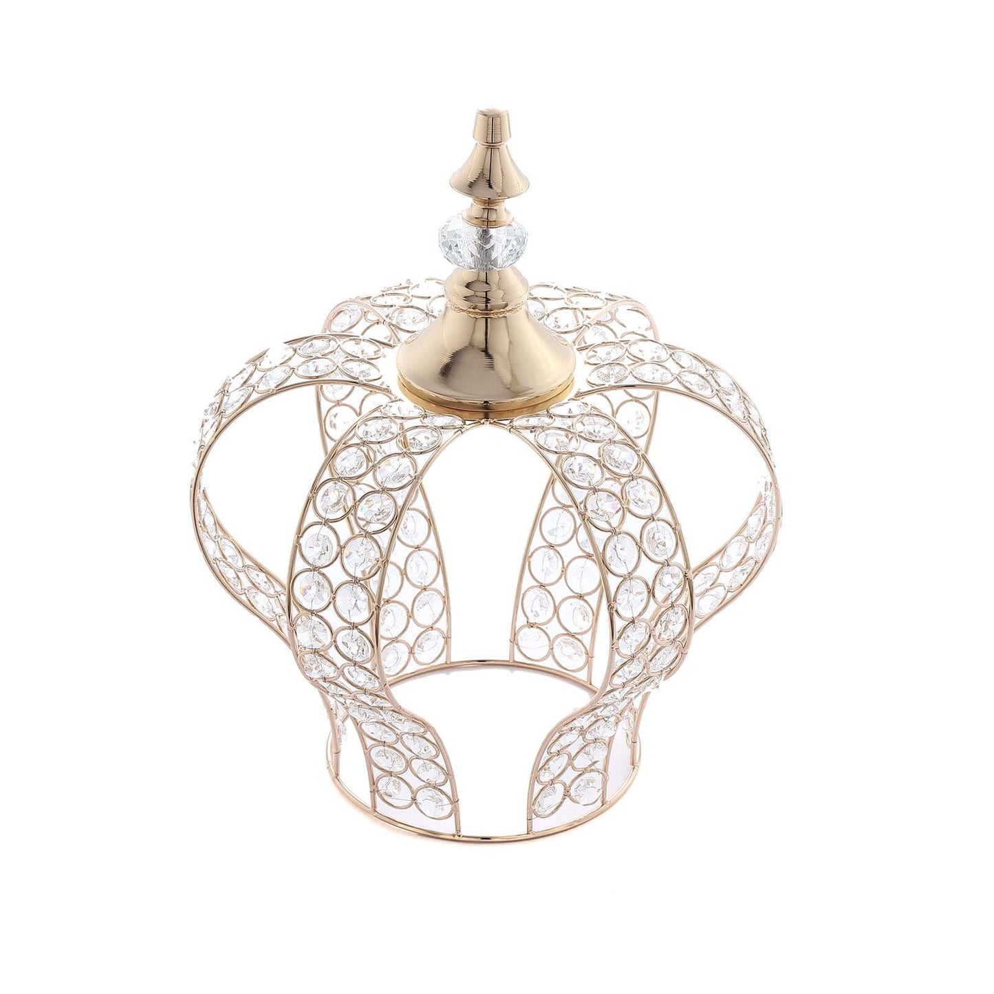 Crystal - Bead Royal Crown Cake Topper Metallic Gold - Dazzling Cake Centerpiece Decor for Luxurious Birthdays Receptions & Romantic Celebrations 14" - Linen Luxes