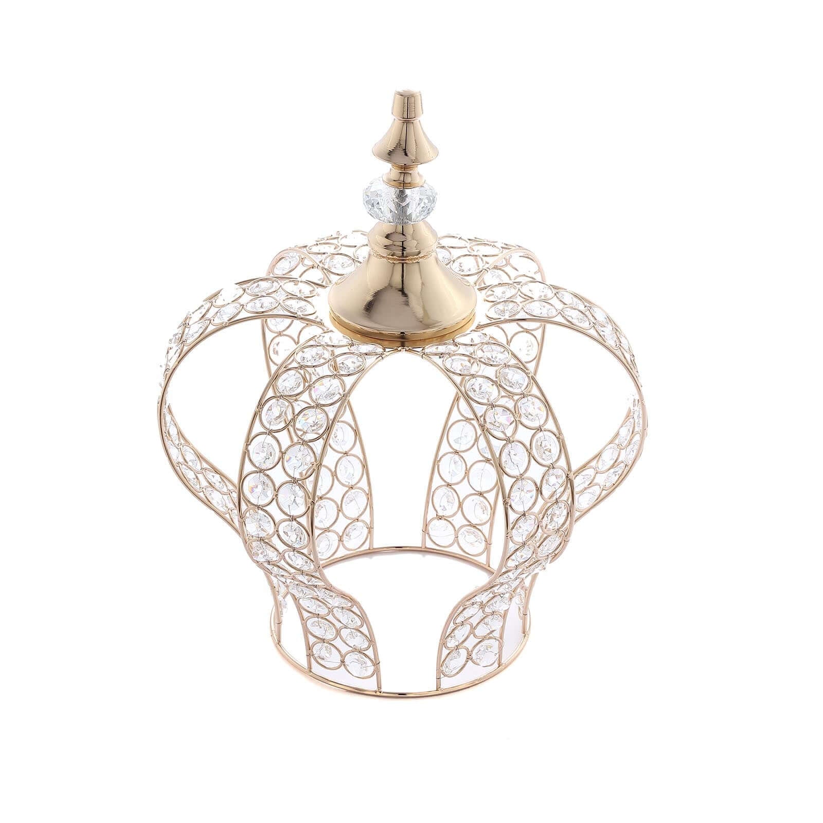 Crystal - Bead Royal Crown Cake Topper Metallic Gold - Dazzling Cake Centerpiece Decor for Luxurious Birthdays Receptions & Romantic Celebrations 14" - Linen Luxes