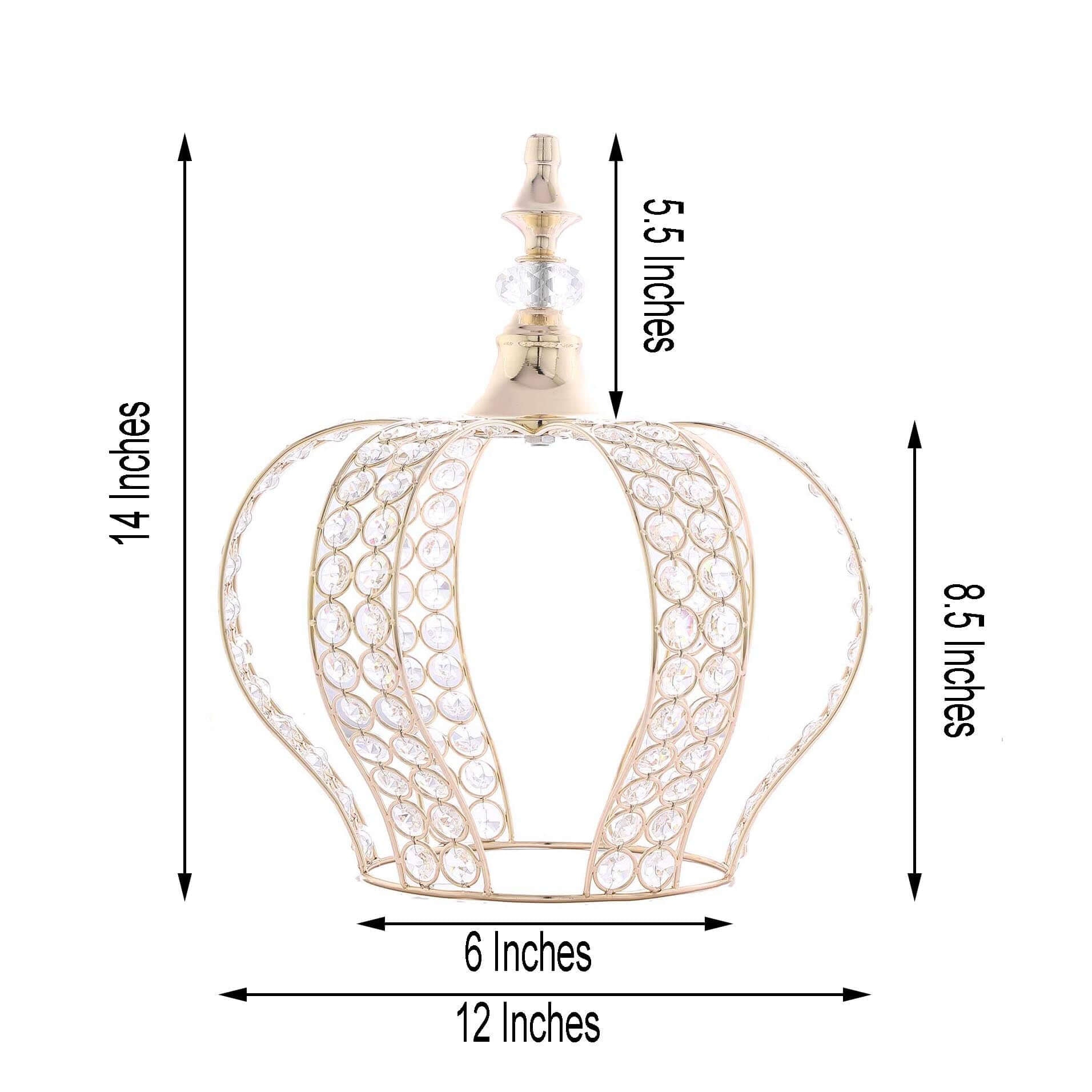 Crystal - Bead Royal Crown Cake Topper Metallic Gold - Dazzling Cake Centerpiece Decor for Luxurious Birthdays Receptions & Romantic Celebrations 14" - Linen Luxes