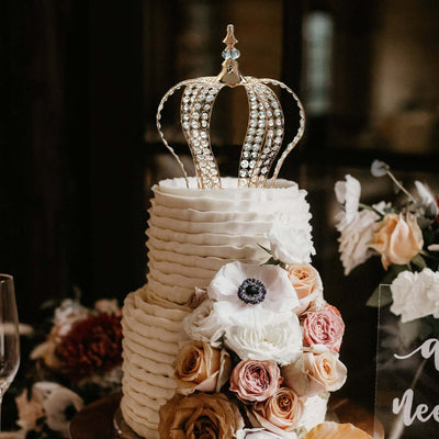 Crystal - Bead Royal Crown Cake Topper Metallic Gold - Themed Baby Showers Cakes & Event Centerpieces 16" - Linen Luxes