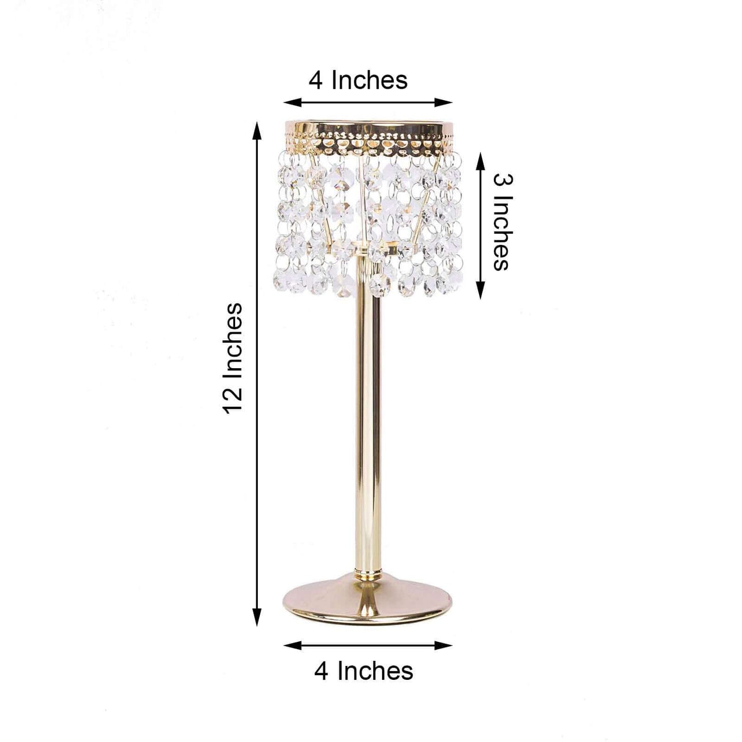 Crystal Beaded Chandelier Metal Candle Holder Gold - Sophisticated Pillar Tealight Stand 12" - Linen Luxes