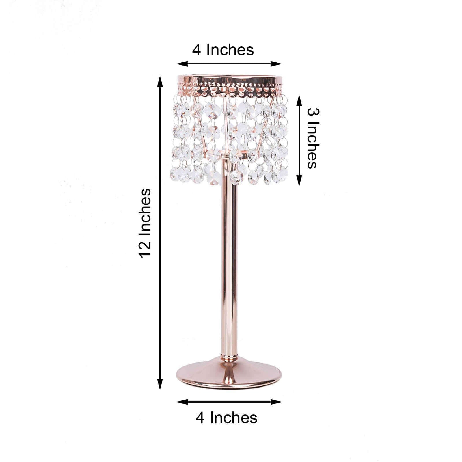 Crystal Beaded Chandelier Metal Candle Holder Rose Gold - Sophisticated Pillar Tealight Stand 12" - Linen Luxes