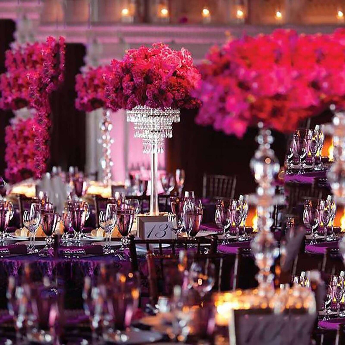 Crystal Beaded Chandelier Metal Candle Holder Silver - Sophisticated Pillar Tealight Stand 12" - Linen Luxes