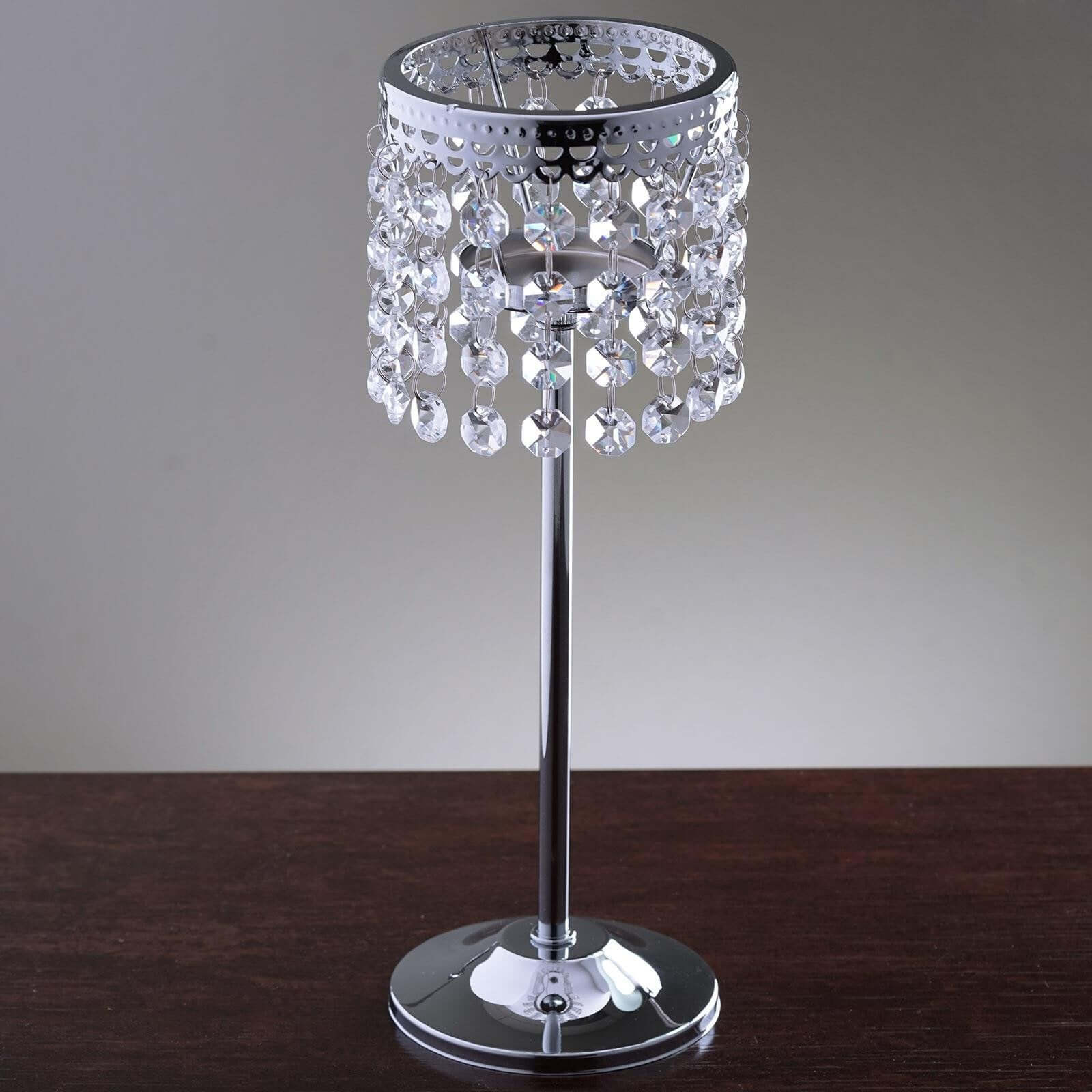 Crystal Beaded Chandelier Metal Candle Holder Silver - Sophisticated Pillar Tealight Stand 12" - Linen Luxes