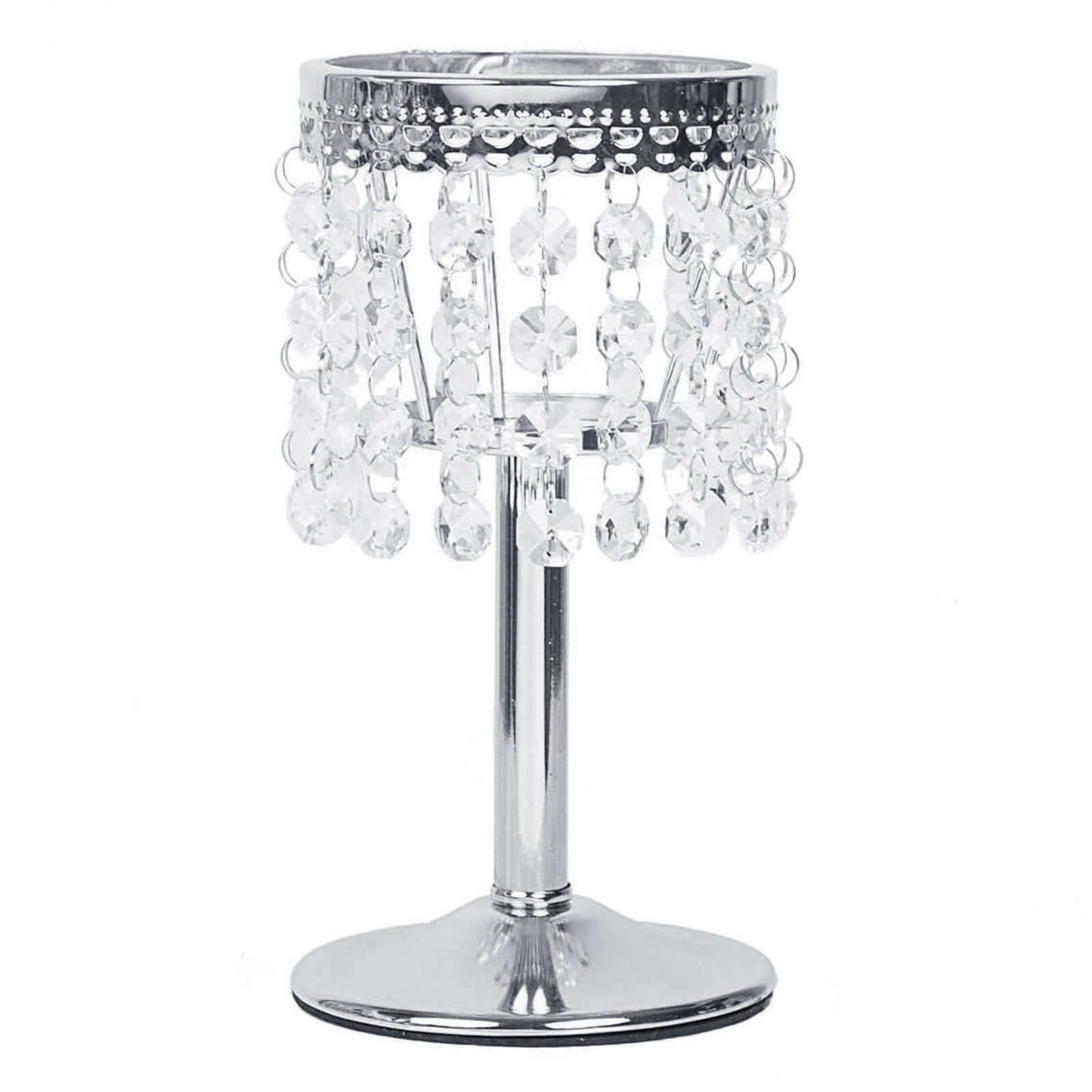 Crystal Beaded Chandelier Metal Candle Holder Silver - Stylish Tealight Stand for Decor 8" - Linen Luxes