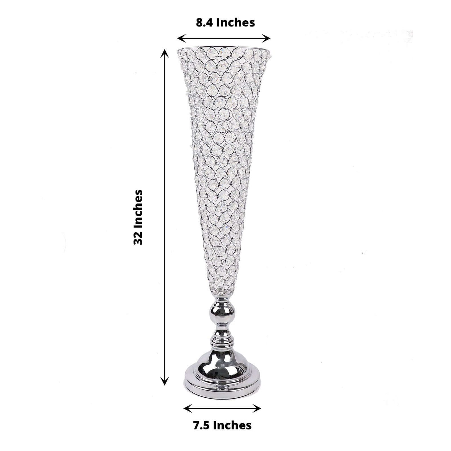 2-Pack Crystal Beaded Trumpet Vase Set Silver - Table Centerpiece for Weddings and Events 32"