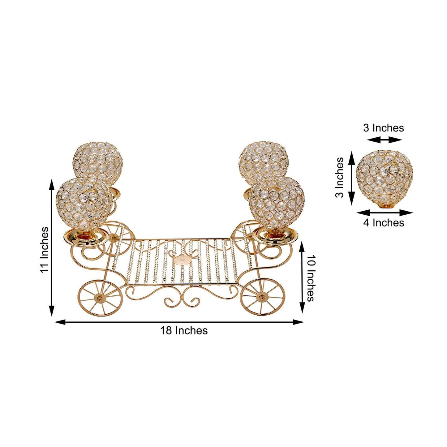 Candle Holder 4-Arm Gold Metal Crystal Cinderella Carriage Wedding Centerpiece - Decorative Display 18"