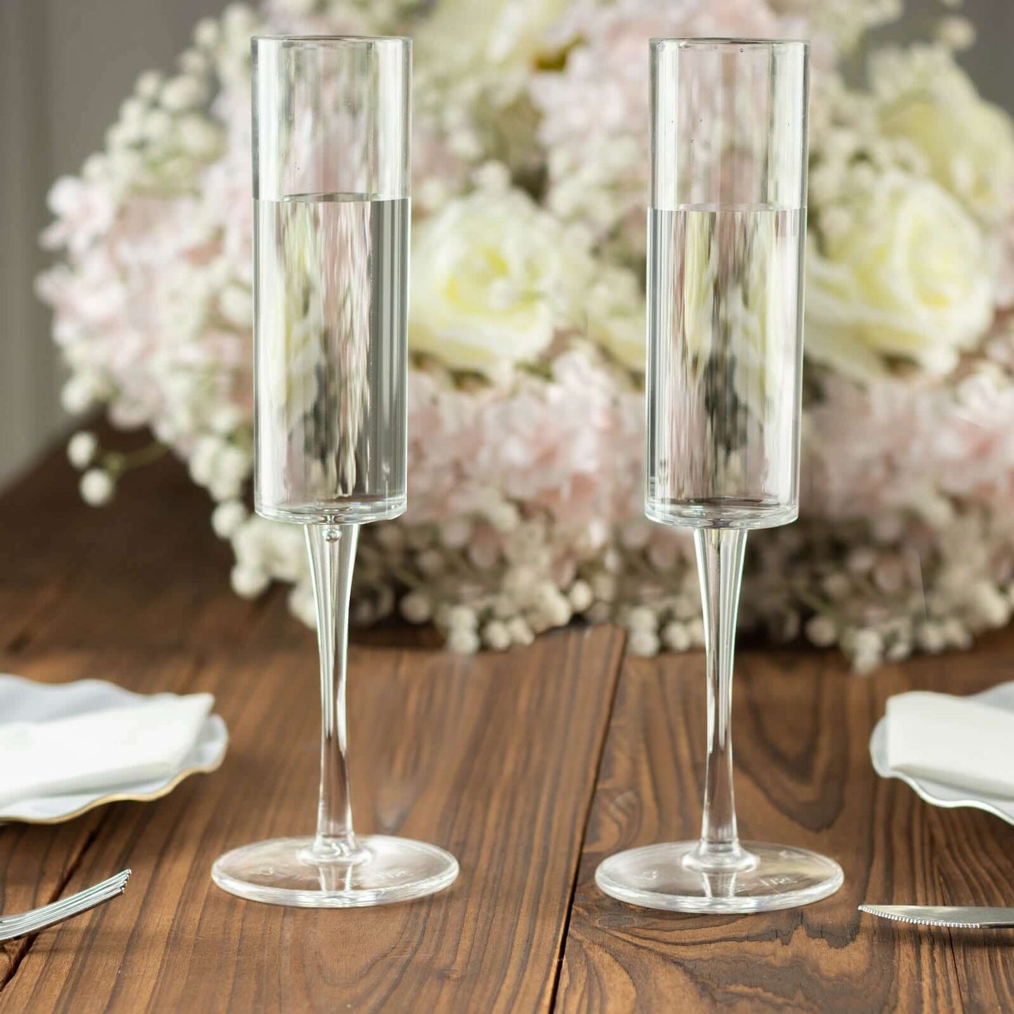 6-Pack Plastic Wine Mimosa Goblets Clear Cylindrical Shape - Reusable Champagne Flute Glasses 9.5" Tall 6oz