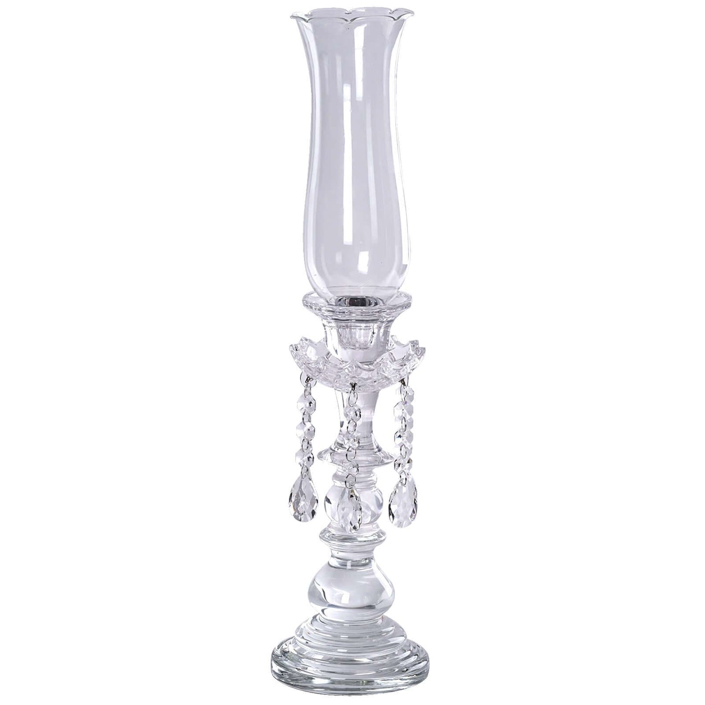 Crystal Glass Hurricane Candle Taper Candlestick Holder, Decorative Piece With Chandelier Chains 20" - Linen Luxes