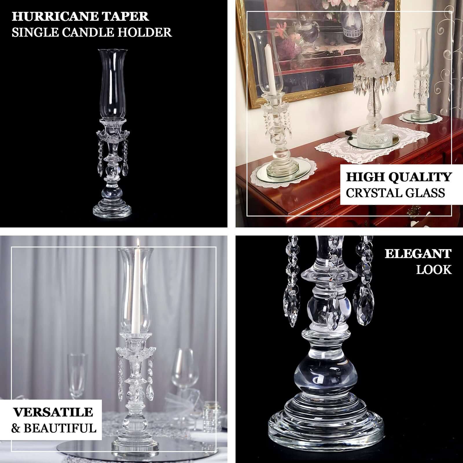Crystal Glass Hurricane Candle Taper Candlestick Holder, Decorative Piece With Chandelier Chains 20" - Linen Luxes