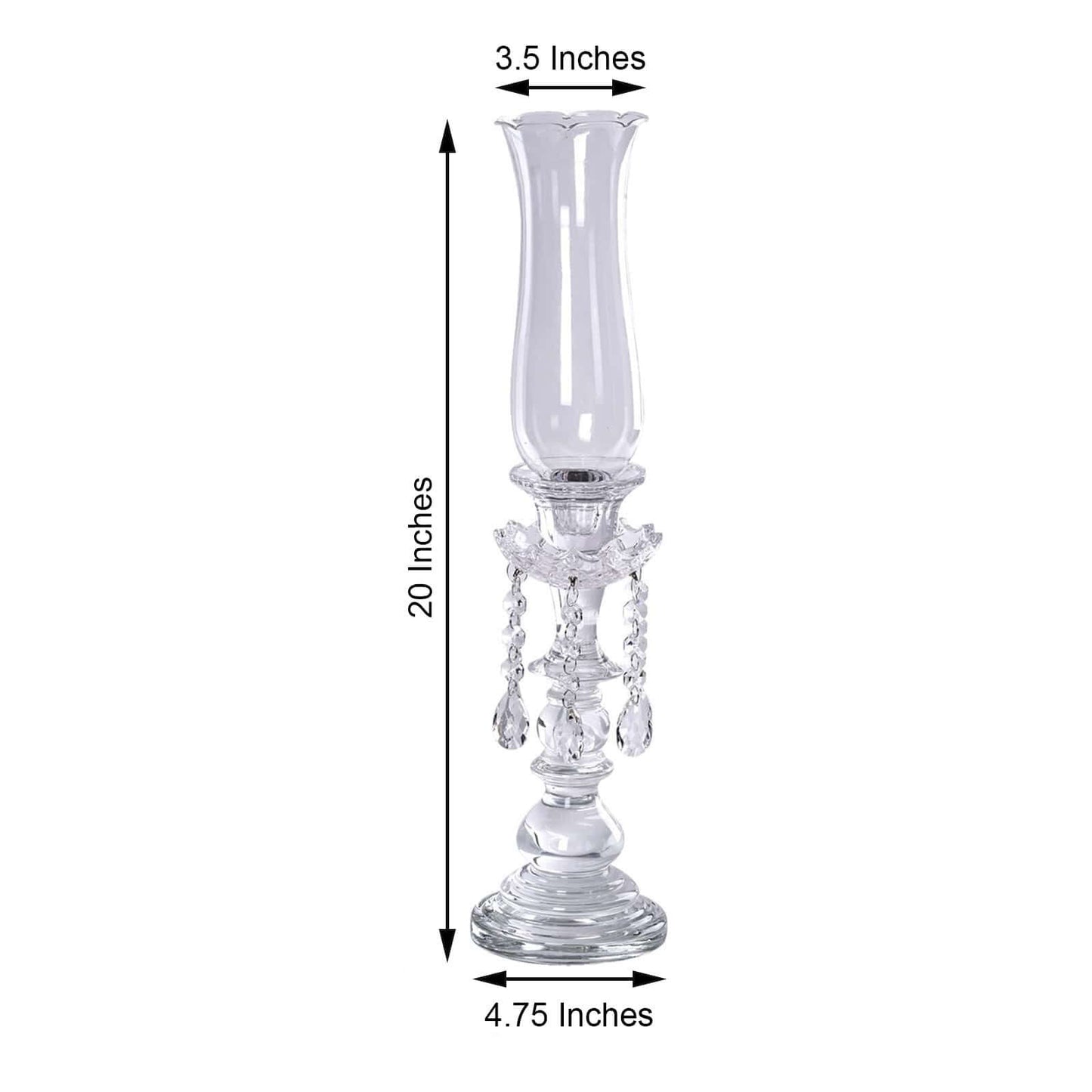 Crystal Glass Hurricane Candle Taper Candlestick Holder, Decorative Piece With Chandelier Chains 20" - Linen Luxes