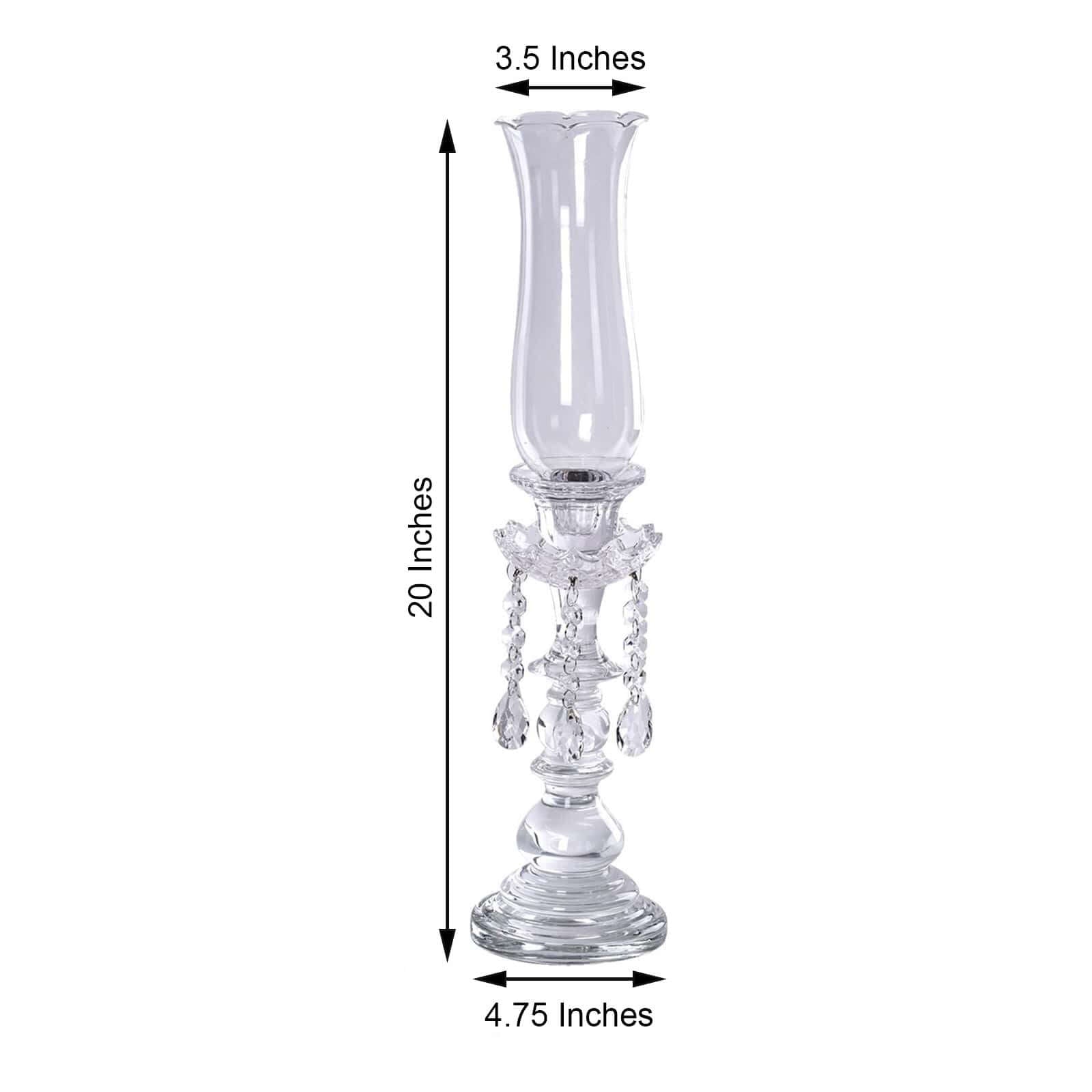 Crystal Glass Hurricane Candle Taper Candlestick Holder, Decorative Piece With Chandelier Chains 20" - Linen Luxes
