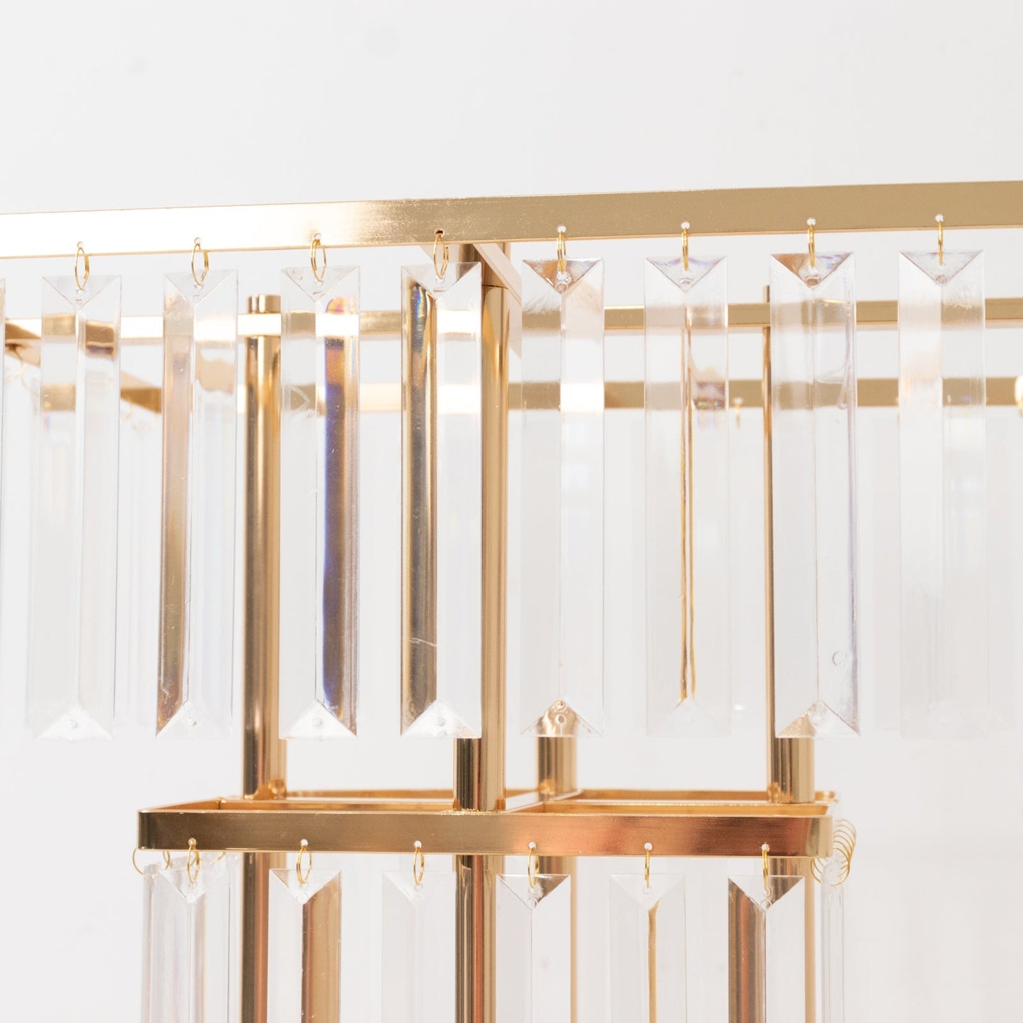 40" Crystal Pendant Table Centerpiece in 5-Tier Gold, Square Flower Stand Metal Vase Chandelier with Hanging Crystals