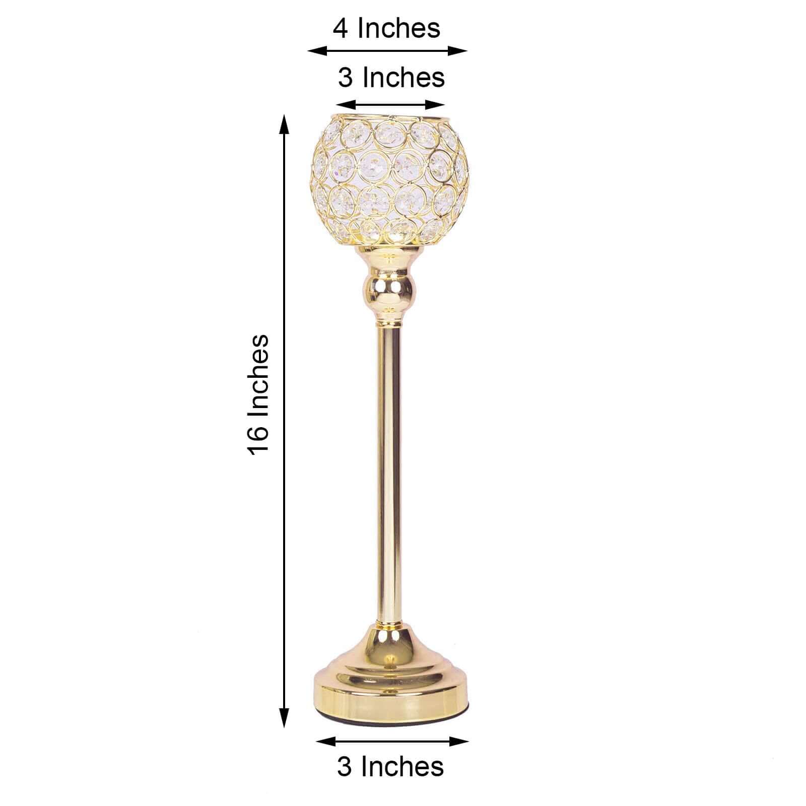 Crystal Votive Pillar Holder Metal 16" Gold - Chic Round Tealight Stand for Events - Linen Luxes