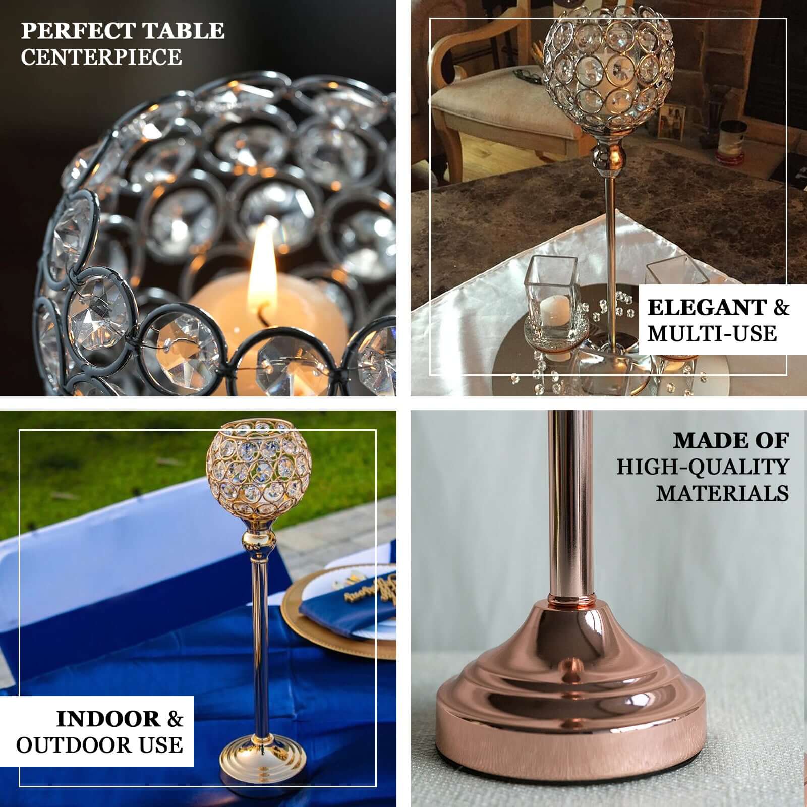 Crystal Votive Pillar Holder Metal 16" Gold - Chic Round Tealight Stand for Events - Linen Luxes