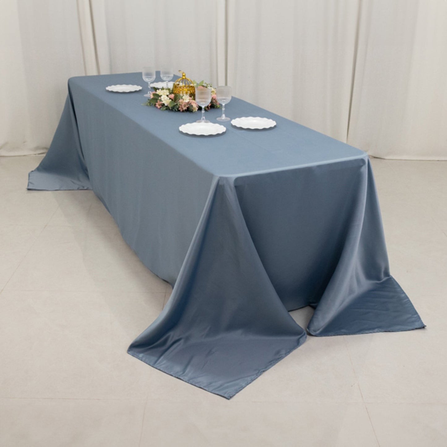 Lamour Satin 90"x156" Rectangle Tablecloth Dusty Blue - Luxurious, Soft Seamless Table Cover