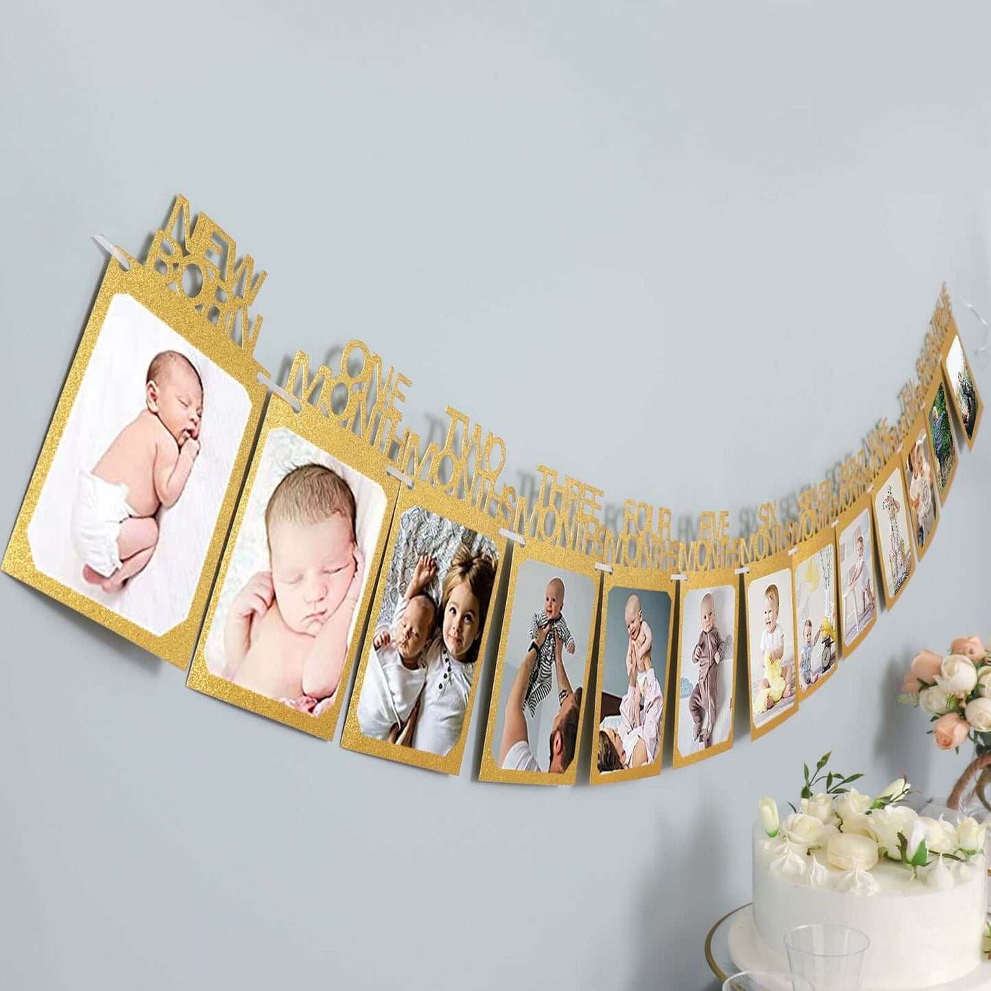 12 Month Milestone 1st Birthday Party Photo Backdrop Hanging Banner, Baby Photo Garland Banner - 5.5ft