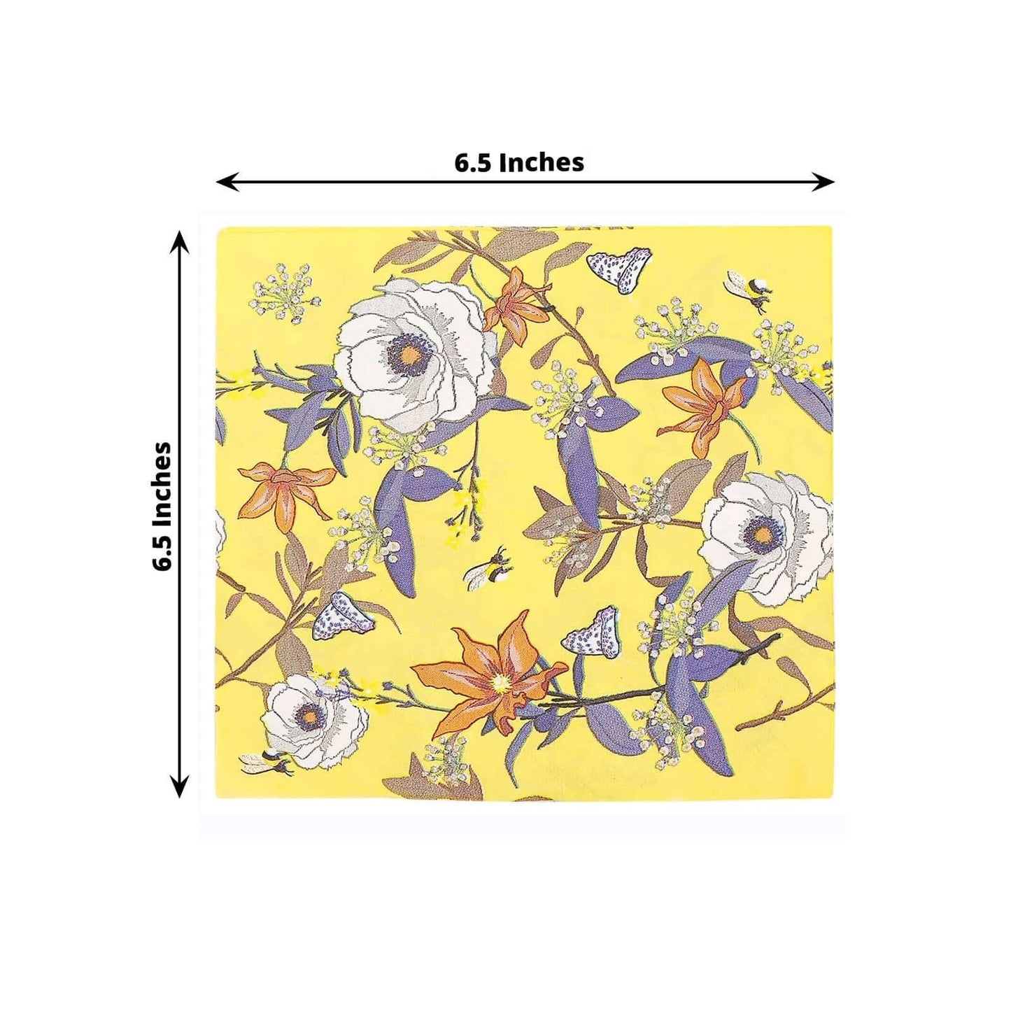 20-Pack Paper Beverage Napkins with Blooming Flowers Design Yellow - 2 Ply Soft 18GSM Floral Wedding Napkins 6.5"x6.5"