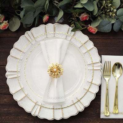 4 Pack 2" Elegant Gold Metal Pearl Floral Serviette Napkin Rings, Daffodil Flower Buckle Napkin Holders