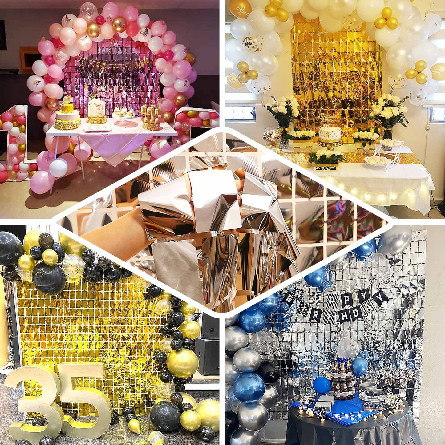 Shiny Gold Metallic Foil Rectangle Curtain Party Backdrop Door Window Curtain - 3ftx6.5ft