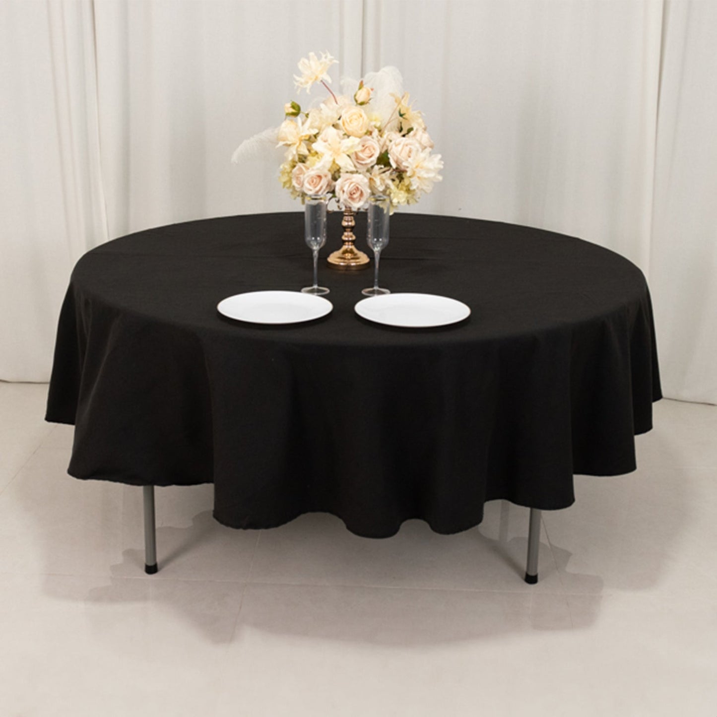 Cotton Blend 90" Round Tablecloth Black - Wrinkle-Resistant Table Cover