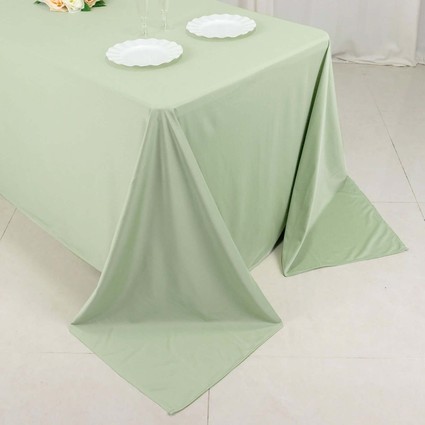 Scuba Rectangular 90"x132" Tablecloth Sage Green - Wrinkle Free, Stain Resistant & Seamless Table Cover