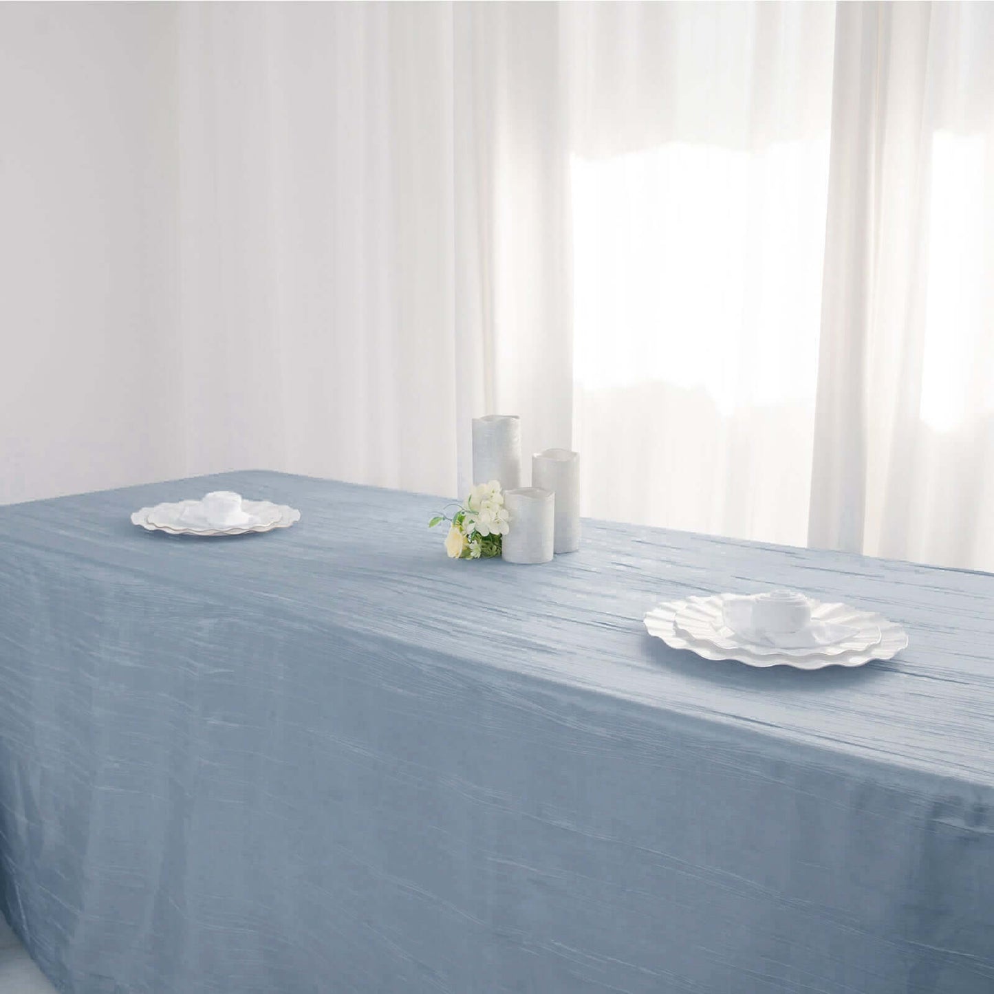 Taffeta 90"x156" Rectangle Tablecloth Dusty Blue - Accordion Crinkle Seamless Table Cover