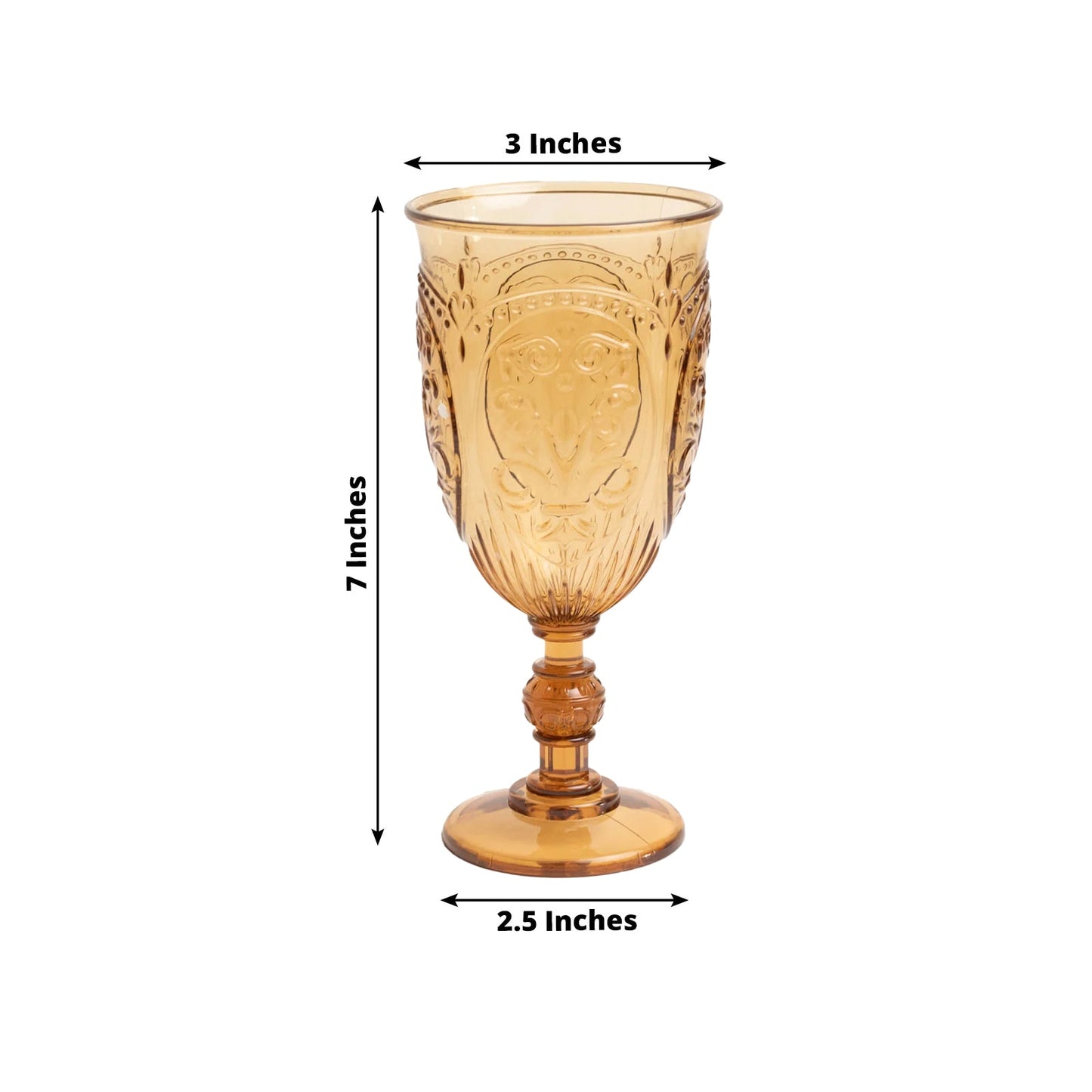 24-Pack Plastic Wine Glasses 10oz â€“ Amber Gold Vintage Goblets with Retro Embossed Design, Elegant Drinkware - 7" Tall