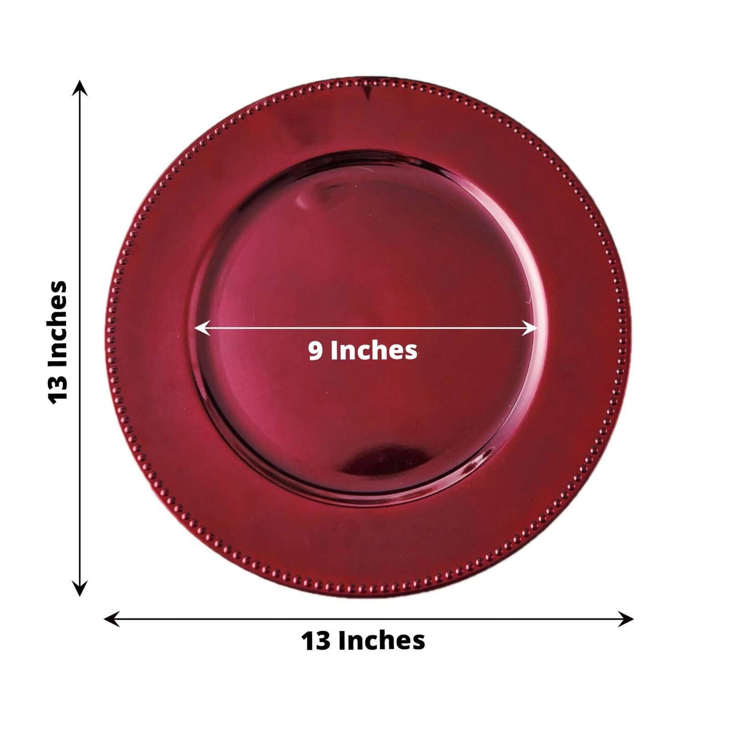 6-Pack Acrylic Round Charger Plates 13" in Burgundy with Beaded Rim, Dinner Charger Event Tabletop Decor