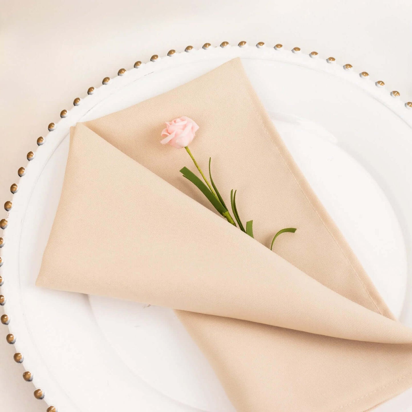 5 Pack Premium Polyester 20"x20" Napkins Beige - Wrinkle-Resistant & Durable Dinner Napkins