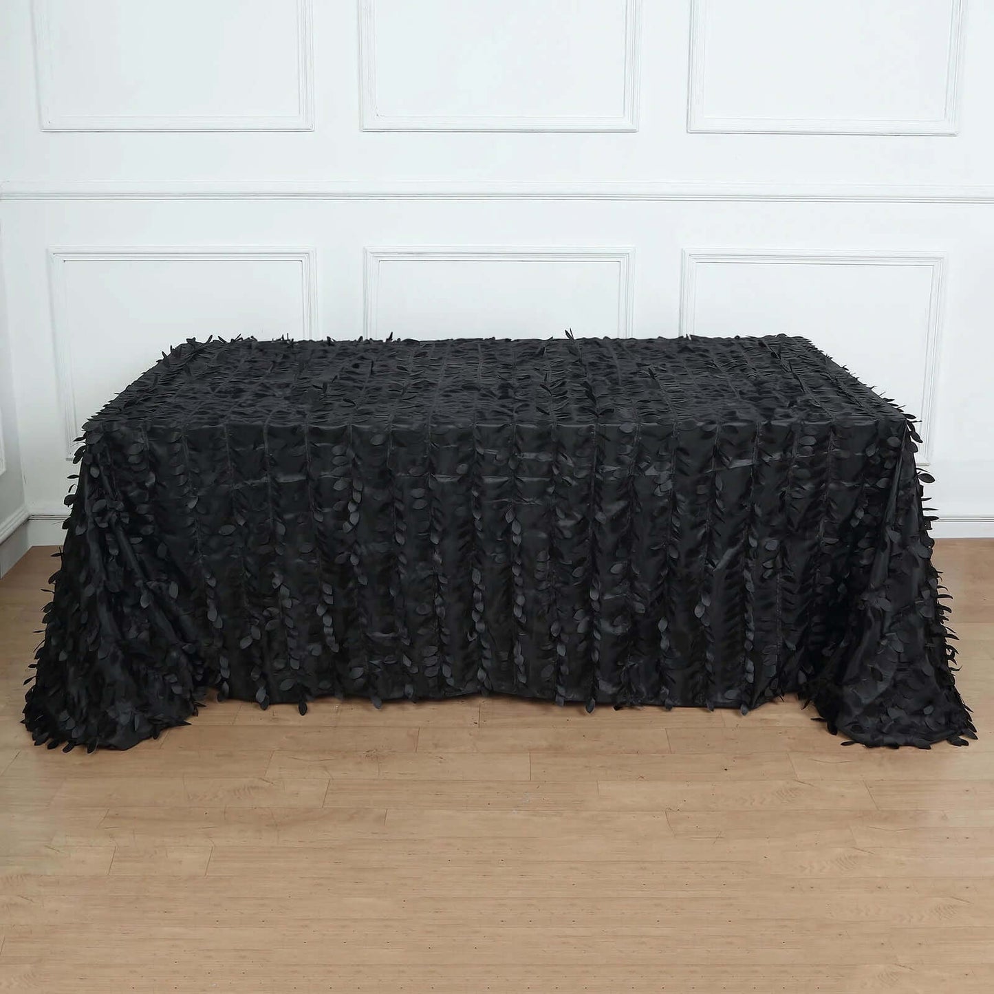 Taffeta 90"x156" Rectangle Tablecloth Black | 3D Leaf Petal Design Seamless Table Cover