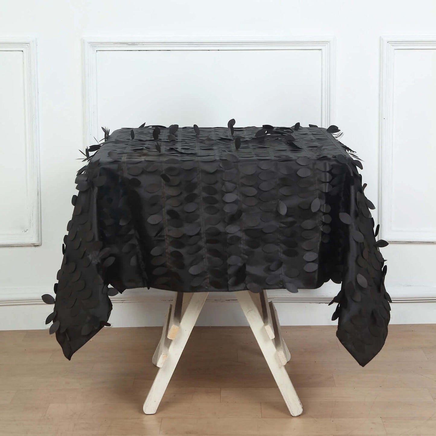 Taffeta 54"x54" Square Tablecloth Black 3D Leaf Petal Table Cover