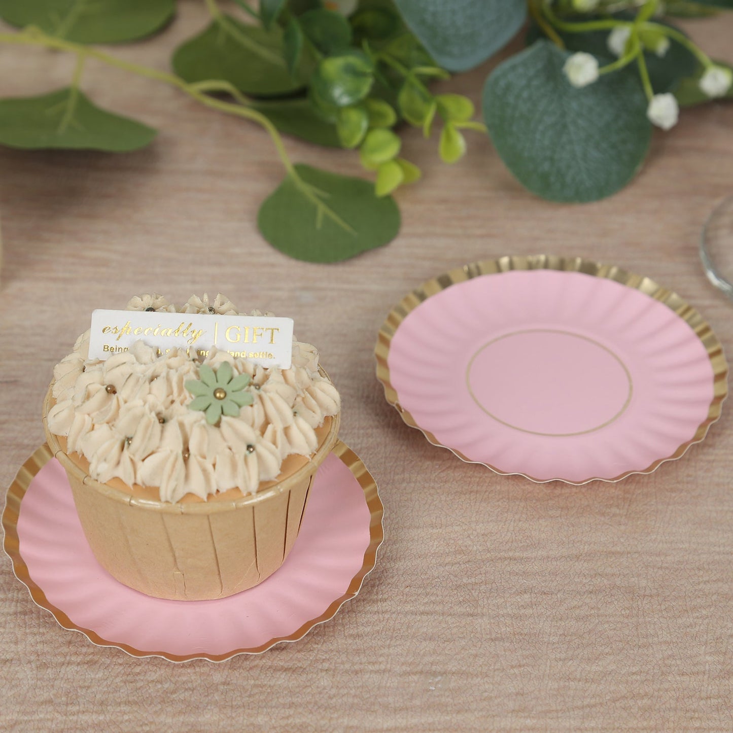 50-Pack Paper 3.5" Round Party Plates in Blush with Gold Scalloped Rim - Disposable Mini 250GSM Dessert Plates for Tapas, Appetizers & Finger Foods