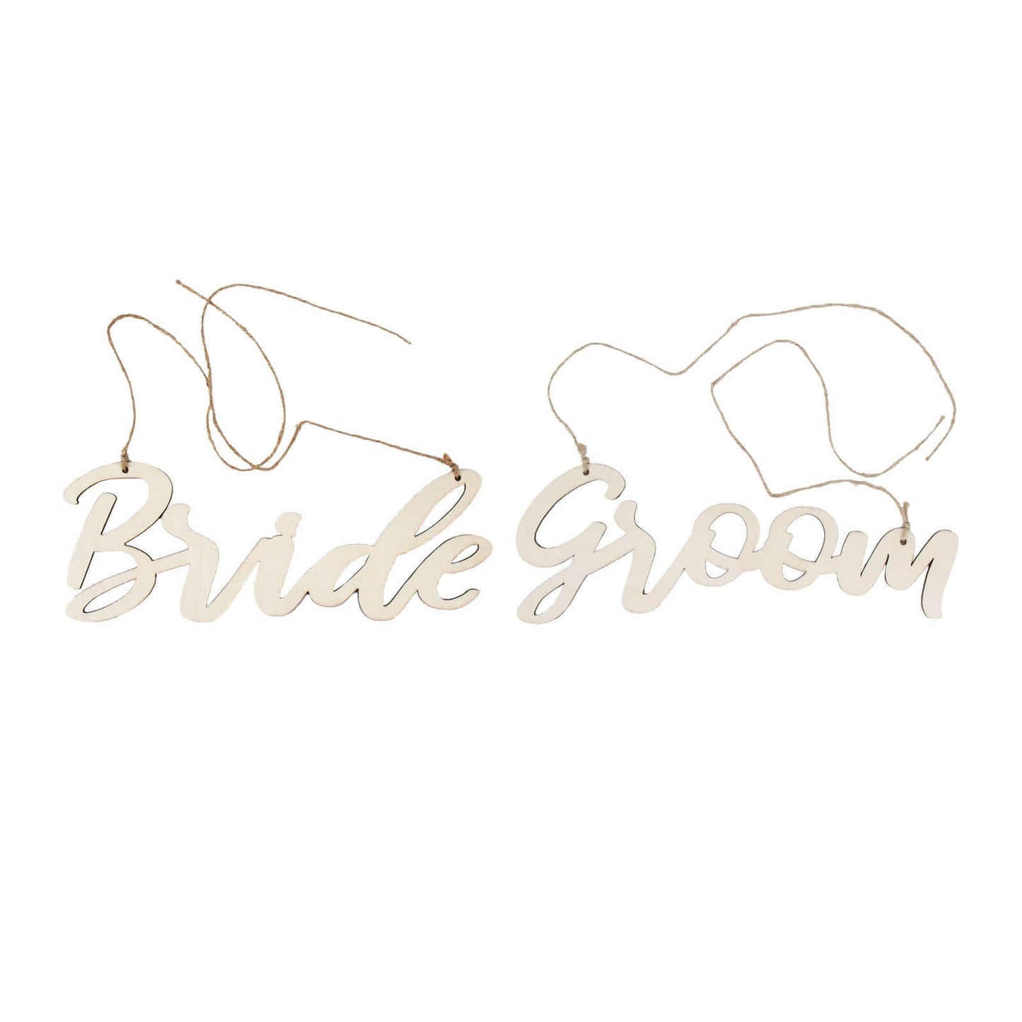 Set of 2 Bride and Groom Chair Signs Natural Wood - Charming Calligraphy Wall Hanging Wedding Decor & Props 12"x5"