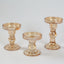Set of 3 Glass Pillar Candle Holders Amber Gold with Round Tray - Crystal Ball Stem Taper Candlestick Tea Light Stands 3.5", 4.5", 5.5"