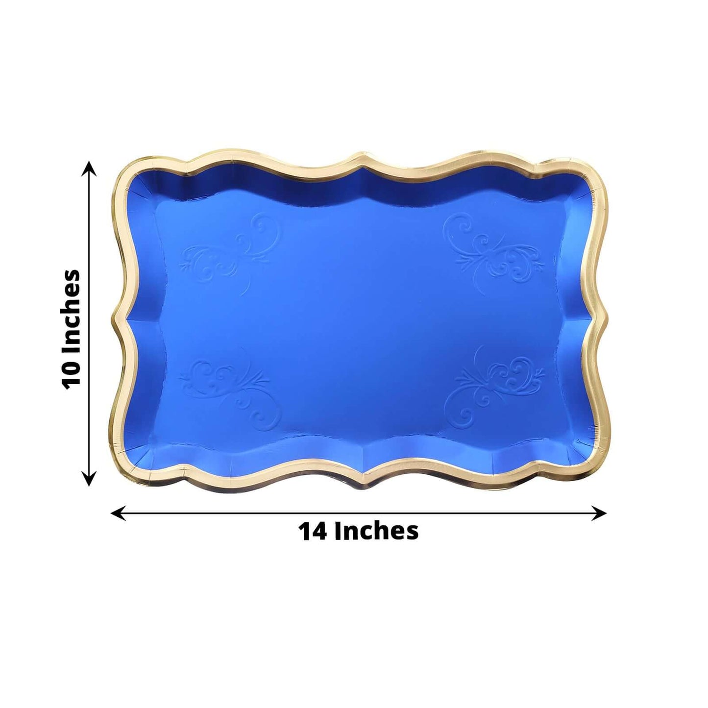 10-Pack Paper 14"x10" Rectangle Serving Trays Royal Blue - Heavy Duty Disposable 400GSM Cardboard Party Platters with Exquisite Gold Rim for Weddings & Parties